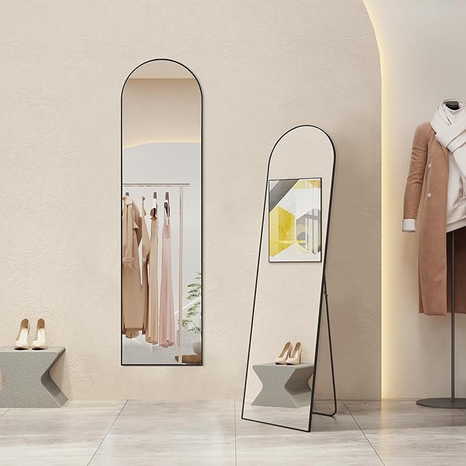 Arched Mirror Full Length, Upgraded 16"x59" Body Wall Mirrors with Shatter-Proof Glass, Floor Standing, Hanging or Leaning, Tall Mirror with Stand Aluminum Alloy Frame for Bedroom Cloakroom