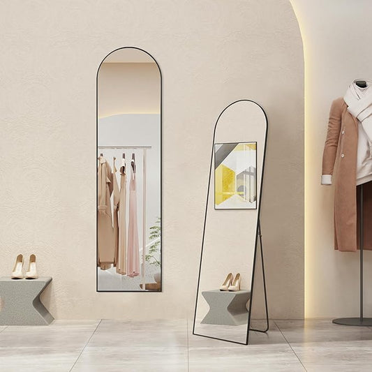 Arched Mirror Full Length, Upgraded 16"x59" Body Wall Mirrors with Shatter-Proof Glass, Floor Standing, Hanging or Leaning, Tall Mirror with Stand Aluminum Alloy Frame for Bedroom Cloakroom