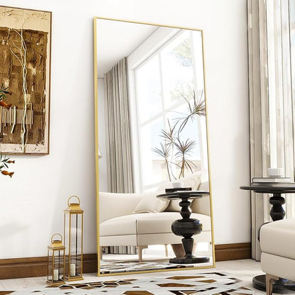 VooBang Full Length Mirror, 71" x 26" Floor Mirror with Stand, Aluminum Alloy Frame Full Body Mirror, Standing Hanging or Leaning Against The Wall for Bedroom Living Room, Gold