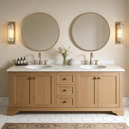 WallBeyond Round Mirror with Wood Frame, 28" Circle Modern Decoration Large Home Decor Mirror for Bathroom Living Room Bedroom Entryway (28" Diameter, Natural Wood)