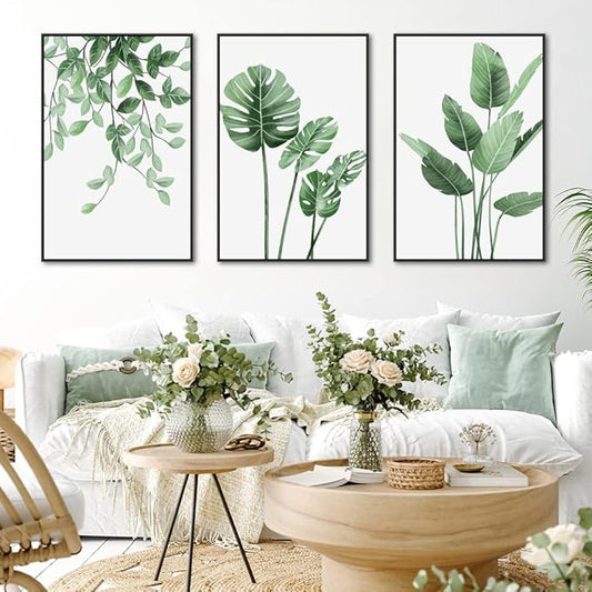 MPLONG 3 Piece Green Plants Poster Canvas Frame Wall Art Suitable for Room Decor Aesthetic Living Room Bedroom Bathroom Office and Other Wall Decor, Size: 24" x 32" X 3 Pieces