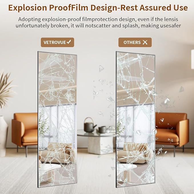 Door Mirror, Over The Door Full Length Mirror, 48"x14" Hanging Mirrors for Bedroom, Living Room, Entryway, Dorm, Black