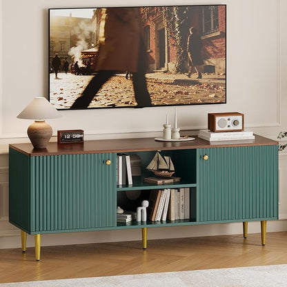 TV Stand for Living Room, Modern Entertainment Center Up to 65" TV,Television Console Table with Storage Cabinets,Green