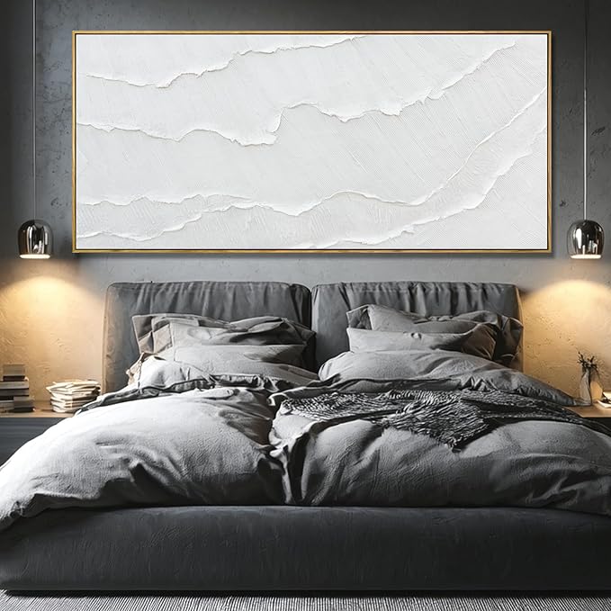 Extra Large Modern White sea wave Line Abstract Artwork Framed Neutral Canvas Wall Art for Living Room Bedroom Office Minimalist Decor 40x88 Inch