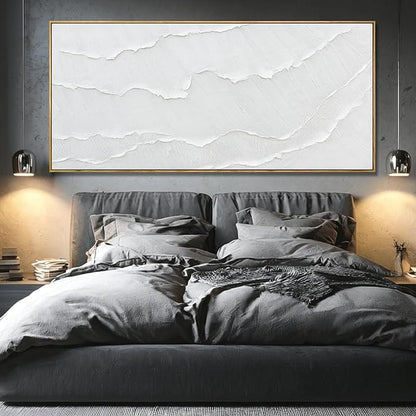Extra Large Modern White sea wave Line Abstract Artwork Framed Neutral Canvas Wall Art for Living Room Bedroom Office Minimalist Decor 40x88 Inch
