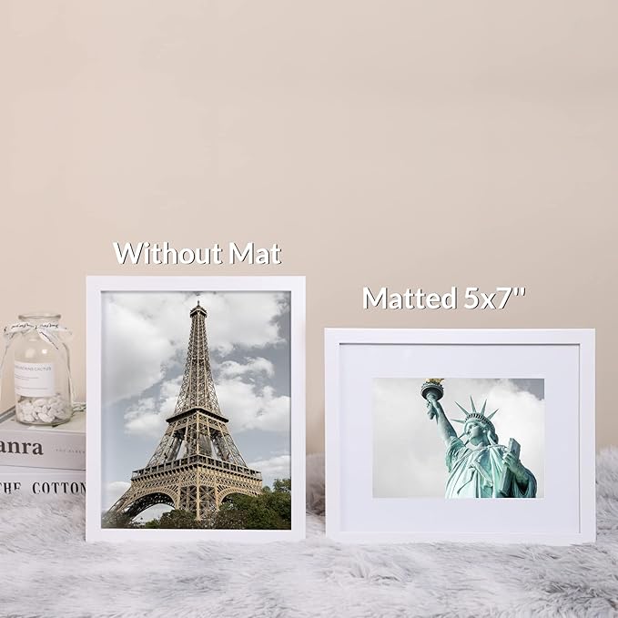 8x10 Picture Frame Set of 6, Display Pictures 5x7 with Mat or 8x10 Without Mat for Tabletop Display and Wall Mounting, White