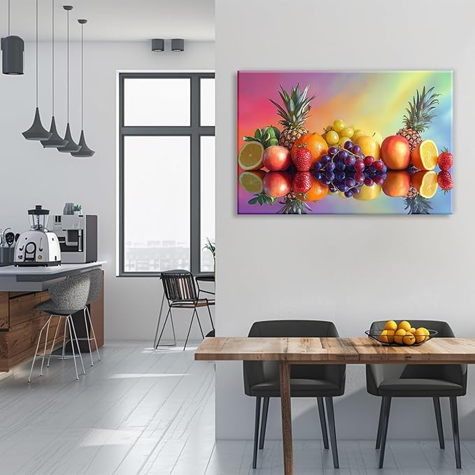 OAAPITI Kitchen Wall Art Colorful Fresh Diverse Fruits Poster Wall Decor Rustic Farmhouse Painting Print For Dining Room Living Room Home Decor Ready To Hang(Artwork-4,12"x18")