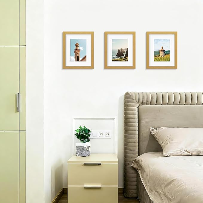 Picrit 8x10 Picture Frame Set of 12, Display 5x7 with Mat or 8x10 without Mat, Photo Frames for Wall Mounting or Table Top Display, Gold
