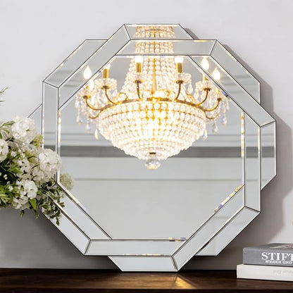 Chende 32" x 32" Large Wall Mirror for Elegant Living Room, Modern Decorative Mirror with Glass Beveled Edge for Wall, Foyer, Entryway, Fireplace, Bathroom