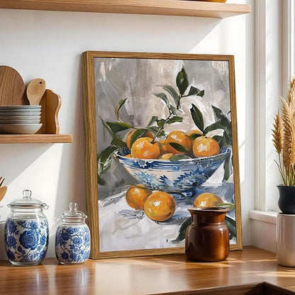Framed Vintage Oranges Canvas Wall Art, Kitchen Pictures Wall Decor, Rustic Farmhouse Fruit Still Life Paintings Prints Cottagecore Home Decor for Living Room Dining Room 12x16 inch