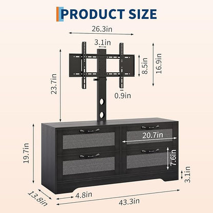 GarveeHome 4 Drawer Dresser TV Stand with Mount, XXX Inch Rattan Entertainment Center for TVs Up to 70 Inch, Farmhouse Wooden Media Console for Living Room, Bedroom, Black