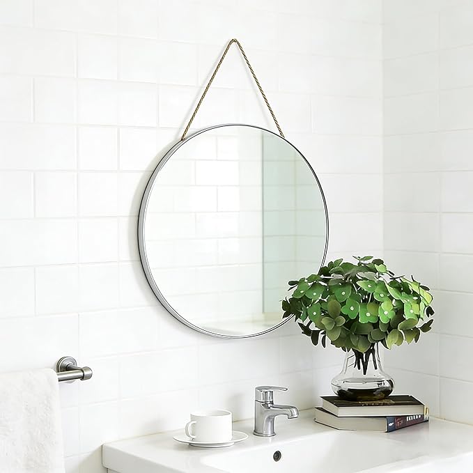 Funerom Round Wall Mirror 15.4 Inches Circle Mirror Bathroom Mirrors for Over Sink Sliver
