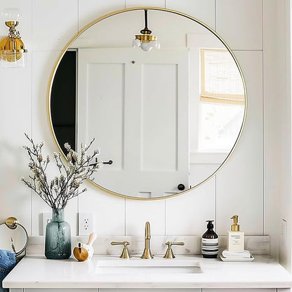 Gold Round Mirror 18 inch, Gold Circle Mirror, Round Bathroom Mirror, Wall Mirrors for Living Room, Bathroom, Hallway.