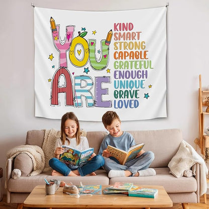 Soft Flannel Wall Tapestry – You Are Kind ,You Are Smart Inspirational Tapestry,Colorful Wall Hanging Decor for Bedroom Living Room Kids Room Decor,Birthday Party Wall Art Decoration 59x51 inch (Colorful-You are kind)