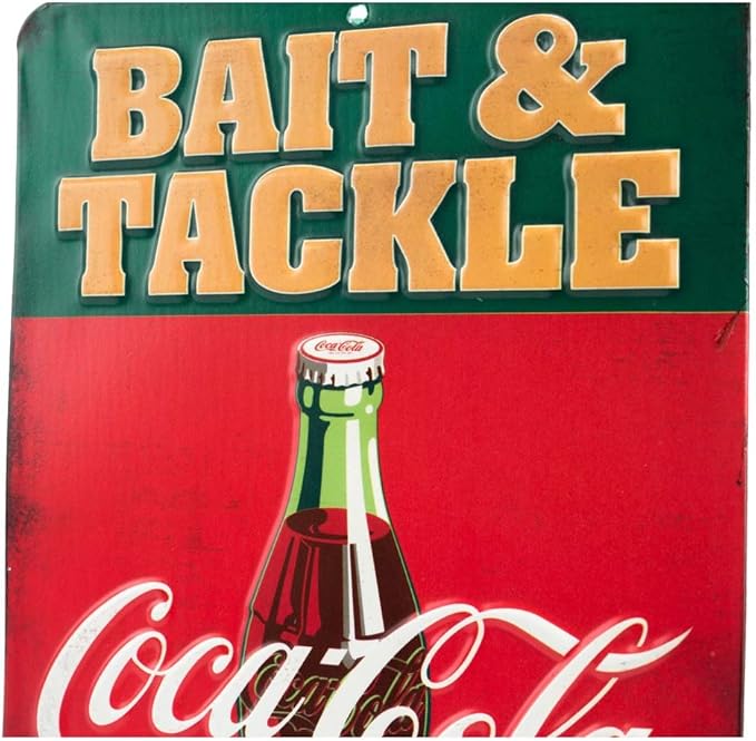 Coca-Cola Bait and Tackle Embossed Metal Sign - Vintage Coca-Cola Fishing Sign for Lake House, Cabin or Lodge