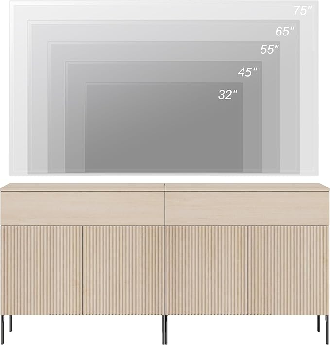 WAMPAT Fluted TV Stand TVs up to 70 inch, 63" W Modern TV Entertainment Center with Storage Cabinets and 2 Drawers & 4 Doors, Wood Media TV Console Table with Storage for Living Room, Beige