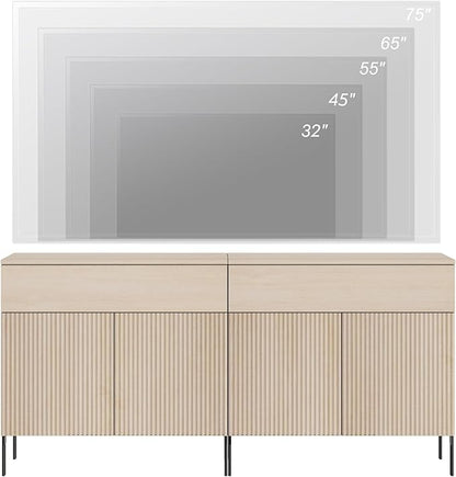 WAMPAT Fluted TV Stand TVs up to 70 inch, 63" W Modern TV Entertainment Center with Storage Cabinets and 2 Drawers & 4 Doors, Wood Media TV Console Table with Storage for Living Room, Beige