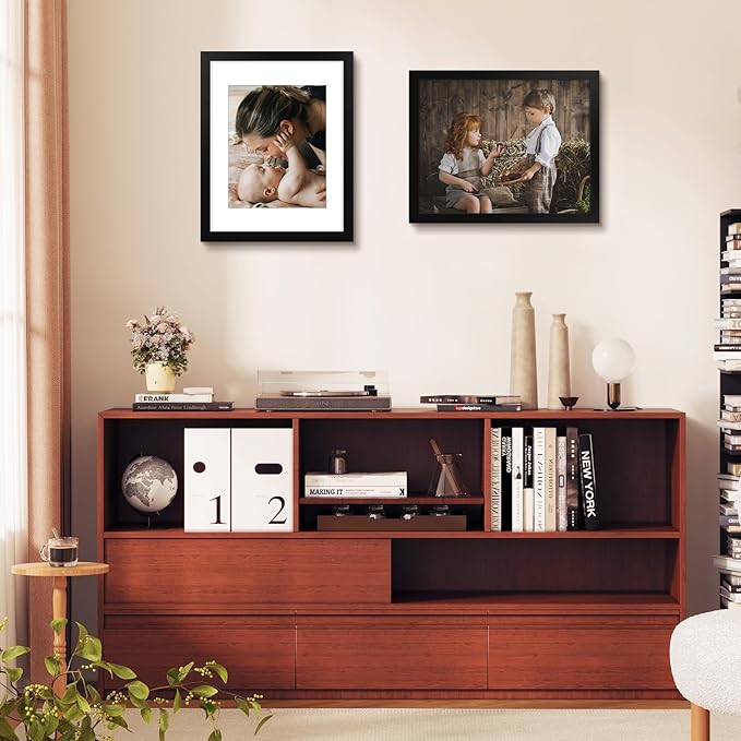 Golden State Art, 11x14 Picture Frame Set of 6 - Matted to 8x10 Photo - Engineered Wood Gallery Frame Set - Wall Mounting (Black,6 Pack)