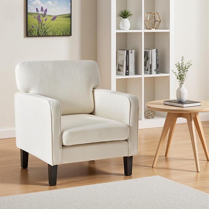DUMOS Modern Accent Chairs for Living Room, Corner Chairs for Adults, Reading Chair with Armrest and Backrest, Comfy Lounge Chairs for Bedroom Reception Waiting Room, White 2 Pack