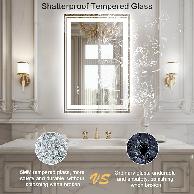 WTTY LED Bathroom Mirror 30"x36" with Backlit and Front Light,Dimmable LED Mirror for Bathroom,Anti-Fog Lighted Bathroom Vanity Mirror Modern for Wall,Memory Function,Shatter-Proof
