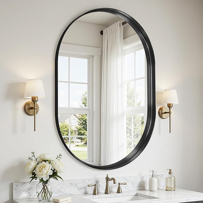 Oval Bathroom Mirror, 24x36 Inch Black Oval Wall Mirror with Metal Deep Frame, Mirrors for Wall Decor, Vanity, Entryway, Living Room, Horizontally/Vertically