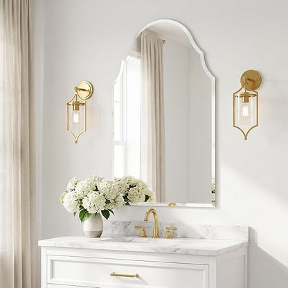 Frameless Arch Wall Mirror 40x24 Inch, Decorative Beveled Vanity Mirror for Bathroom, Entryway & Bedroom
