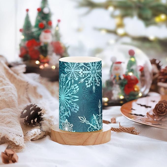 Christmas Flameless Candles Teal Blue White Snowflake Pillar Candles Set of 2 Battery Operated Remote Control Warm Lights Home Decor