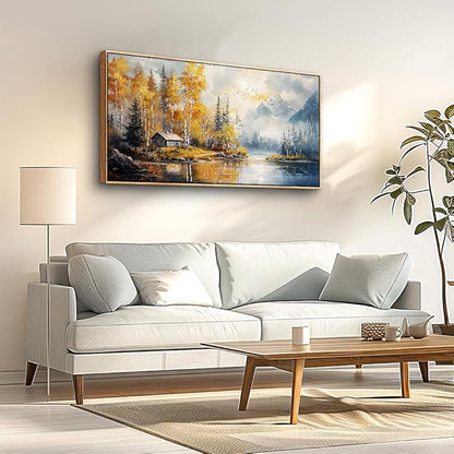 ZUITINGHUA Canvas Wall Art For Living Room Wood Framed Large Wall Decor For Office Bedroom Decorations Lake Scenery Paintings Autumn Landscape Wall Pictures Artwork Modern Home Decor 20x40 In