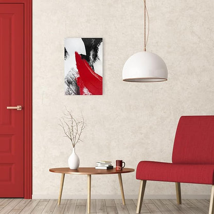 YPY Red Abstract Canvas Wall Art: Modern Minimalist Black and White Picture Painting Print Poster for Living Room Bedroom Bathroom Office Home Wall Decor 10x15