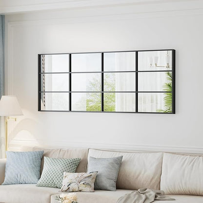 Mirror Full Length, 65"x22" Large Rectangular Mirrors, Black Window Pane Wall Body Mirror with Aluminum Frame, Farmhouse Standing Mirrors Hanging or Leaning for Living Room,No Stand