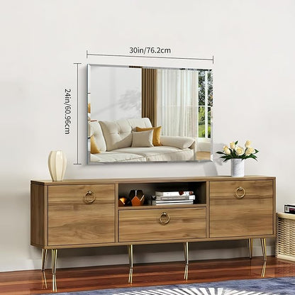 CILIBER Beveled Mirror, 24x30 Frameless Beveled Bathroom Mirrors for Wall, 3mm Tempered Glass Rectangle Vanity Mirror with Beveled Edge, Crystal-Clear, Hangs Horizontally or Vertically