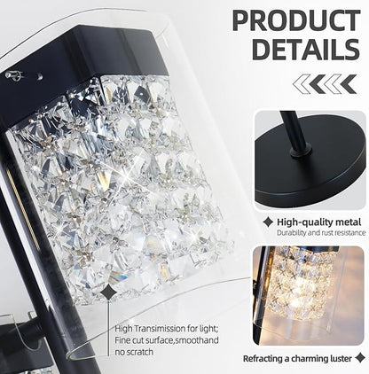 Crystal Table lamp-Modern Black Lamps for Living Room,Plug in Bedside Lamps with Switch,Elegant Desk lamp for Room Decor,Bedroom,Dining Room,23" Tall
