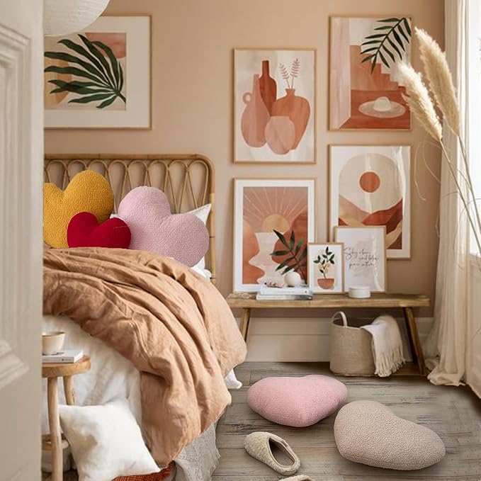 EastTree Heart Pillows, Red Heart Shaped Pillows, Love Throw Pillows, Cute Sherpa Heart Decor, Small Fluffy Pillows, Women Girls Living Bedroom Home Decoration 10x13 Inch