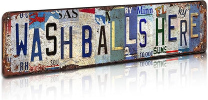 Vintage Golf Metal Sign 16x4 Inch - Rustic Wash Balls Here Tin Plaque for Man Cave and Clubhouse Decor - Indoor/Outdoor Wall Art with Retro Golf Design