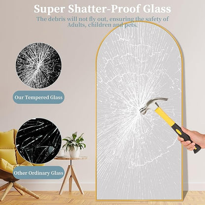 Full Length Mirror with Stand, 81"x41" Arched Full Body Mirror, Large Stand Up Mirrors, Aluminum Frame Floor Standing Mirrors, Freestanding Hanging Leaning Mounted for Bedroom Living Room,Gold