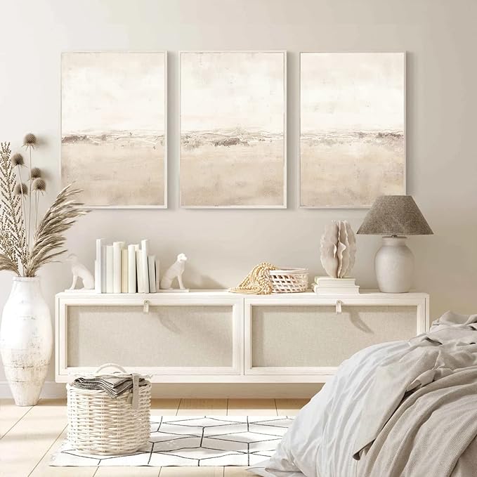 Baccone Beige Abstract Wall Art Set of 3 Neutral Canvas Wall Art Prints Boho Abstract Picture Modern Abstract Art Wall Decor Minimalist Artwork for Living Room Beroom Decor 24x36 Inch Unframed