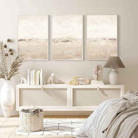 Baccone Beige Abstract Wall Art Set of 3 Neutral Canvas Wall Art Prints Boho Abstract Picture Modern Abstract Art Wall Decor Minimalist Artwork for Living Room Beroom Decor 12x16 Inch UNFRAMED