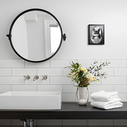 Funny French Bulldog Bathroom Canvas Wall Art, Black and White Frenchie Poster Decor, Cute Puppy Toilet Painting Print Picture Wall Decor for Farmhouse Restroom Washroom Home Decoration 8x10 Inch Framed