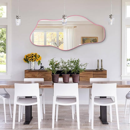 Irregular Mirror Full Length, 67"x31" Asymmetrical Tempered Glass Wall Mirror, Large Pink Organic Frameless Mirrors for Living Room Bedroom Hallway Entryway, Horizontal or Vertical Hanging