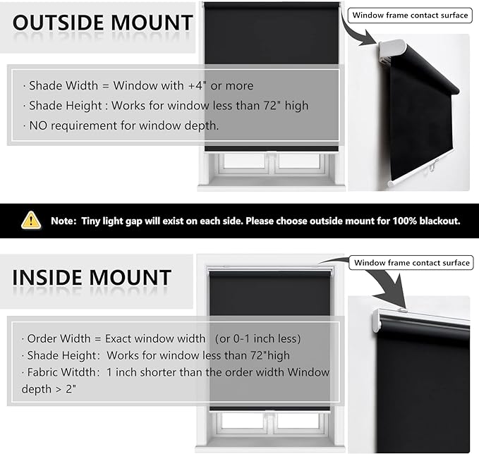 AOSKY Cordless Roller Shades Blackout Blinds for Windows Room Darkening Rolled Up Shades with Spring System, UV Protection Window Shades Door Blinds for Home and Office (40" W x 72" H, Black)