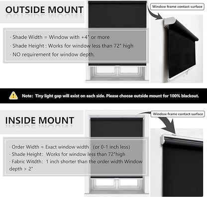 Cordless Roller Shades Blackout Blinds for Windows Room Darkening Rolled Up Shades with Spring System, UV Protection Window Shades Door Blinds for Home and Office (57" W x 72" H, Black)