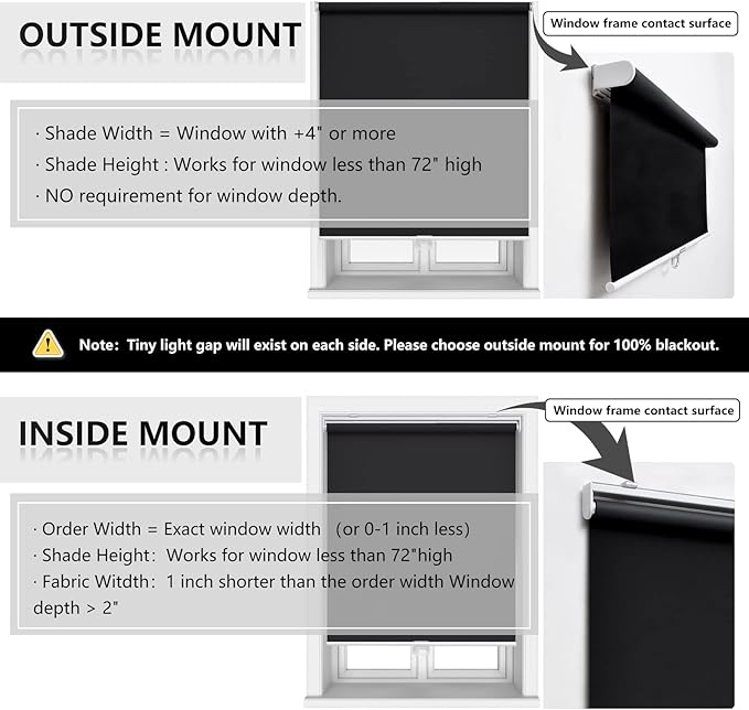 AOSKY Cordless Roller Shades Blackout Blinds for Windows Room Darkening Rolled Up Shades with Spring System, UV Protection Window Shades Door Blinds for Home and Office (45" W x 72" H, Black)