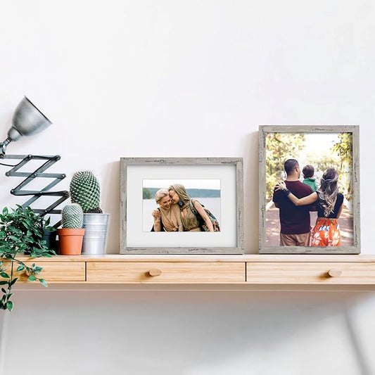 8x10 Picture Frame Set for Wall Collage - 6 pcs Rustic Gray Farmhouse Photo Frames for Hanging Wall or Tabletop Decor