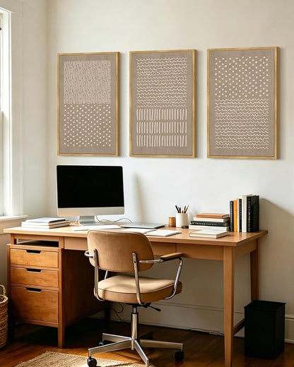 PHOPAGO Boho Mid-Century Modern Framed Wall Art Large 16x24in Minimalist Geometric Neutral Wall Decor Bohemain Artwork Home Office Dining Room Decor - Natural Framed