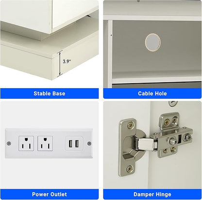 chartustriable 71IN LED TV Stands w/40 inch Fireplace Power Outlet for 85/80/75 Inch TVs,High Glossy Modern TV Media Console Gaming with 2 Storage Cabinets,Dual LED Lights,White
