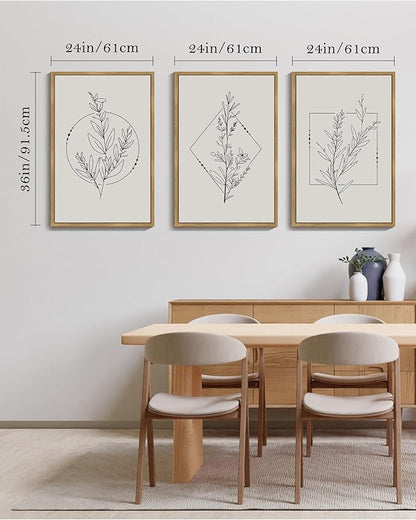 Drsoum Minimalist Flower Wall Art Vintage Wall Hanging Decor Bohemain Botanical Prints Artwork for Bedroom Living Room Hallway 24x36in Natural Framed