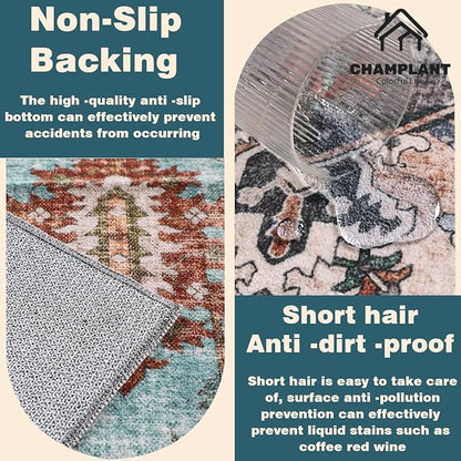 CHAMPLANT 6'x9' Green Washable Area Rug Boho Chic Medallion Distressed Design Non-Shedding Easy Care Ideal for High Traffic Areas in Living Room Bedroom Office Kitchen Coffee Table Large Carpet