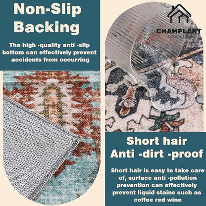 CHAMPLANT Washable Area Rug 9'x12' Boho Design Non-Shedding Easy Care Ideal for High Traffic Areas in Living Room Bedroom Office Coffee Table Kitchen Large Carpet