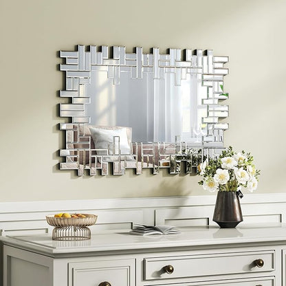 KOHROS Large Decorative Rectangle Mirror for Wall Decor Art Grecian Venetian Mirror (Silver-A, 36" L x 24" W)