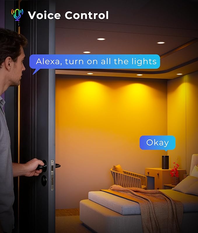 DeckTok Smart Recessed Lighting 6 inch, 16 Million Colors, 1200LM, 2700~6000K CCT, 1%~100% Dimmable, RGBCW Canless Recessed Lighting with Alexa & Google Assistant for Whole Home Lighting, 12-Pack
